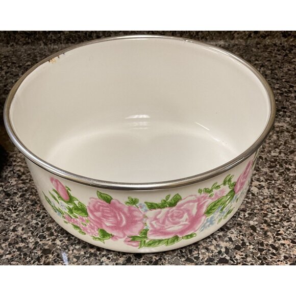 Vintage Enamel Mixing Bowls Floral Flowers - Picture 2 of 5